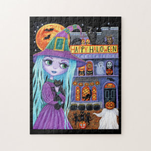 Halloween Bash Black Cat Cute Witch Hemat House Pussel
