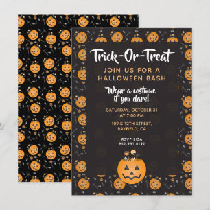 Halloween Bash Bus eller godis Pumpkin Candy Inbjudningar