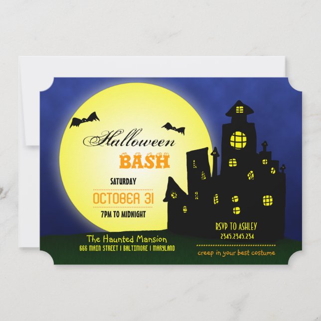 Halloween Bash Haunted Castle| Fladdermöss| Måne Inbjudningar (Framsida)