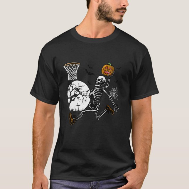 Halloween Basketball Kids Småbarn Skeleton Basketb T Shirt (Framsida)