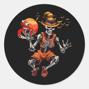 Halloween Basketball Skeleton Dunking Jack O Lante Runt Klistermärke