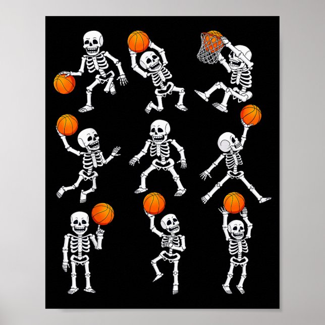 Halloween Basketball Skeletons Dunking Dribble Boy Poster (Framsidan)