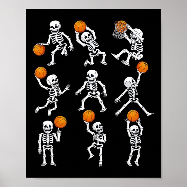 Halloween Basketball Skeletons Dunking Dribble Boy Poster (Framsidan)