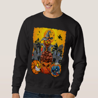 Halloween Basketbollar Ansikte Skräck Zombie Kostn Lång Ärmad Tröja