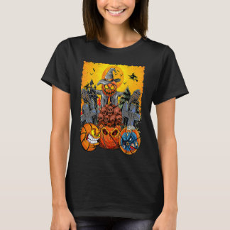 Halloween Basketbollar Ansikte Skräck Zombie Kostn T Shirt