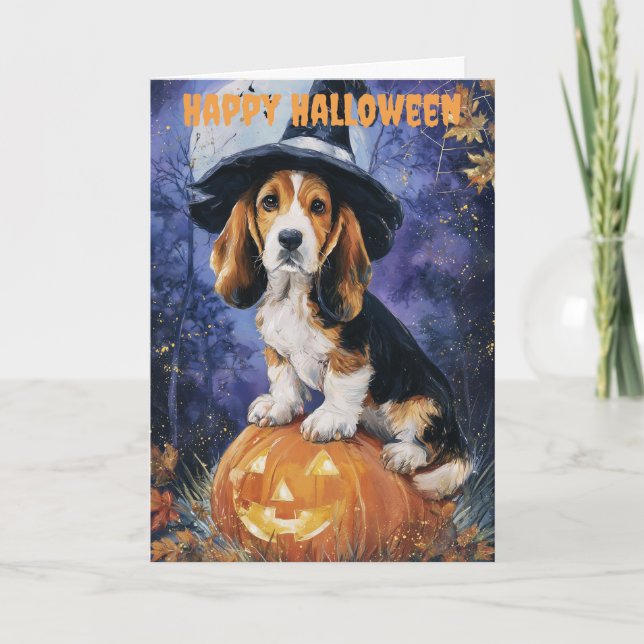 Halloween Basset Hound Helgkort (Framsida)
