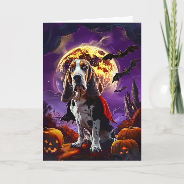 Halloween Basset Hound Hund Pumpa Skräck  Kort (Framsida)