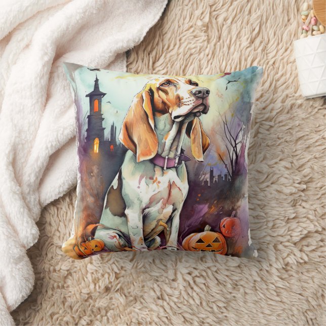 Halloween Basset Hound Med Pumpa Skräck Kudde (Filt)