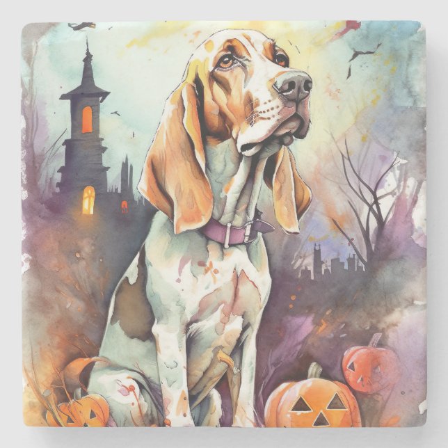 Halloween Basset Hound Med Pumpa Skräck  Stenunderlägg (Framsidan)