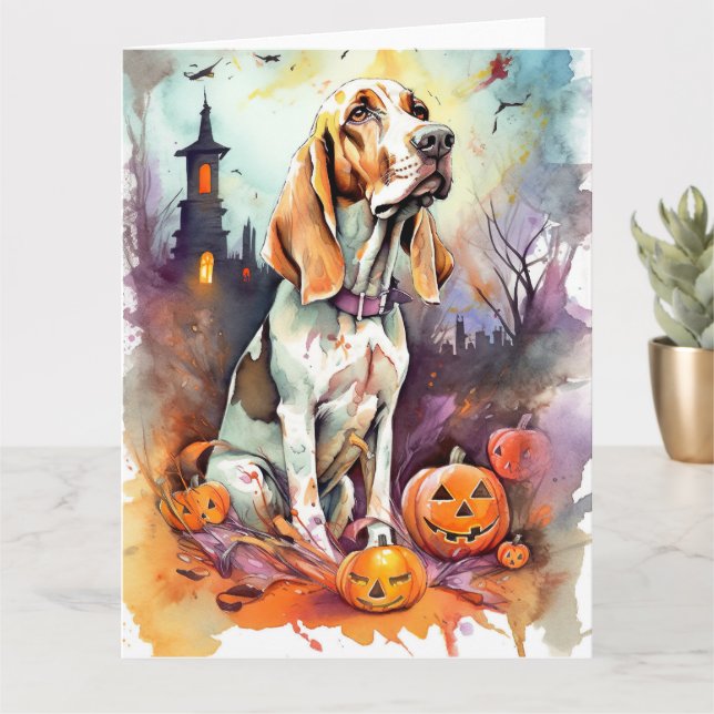 Halloween Basset Hound Med Pumpalektioner Skrämman Kort (Liten växt)