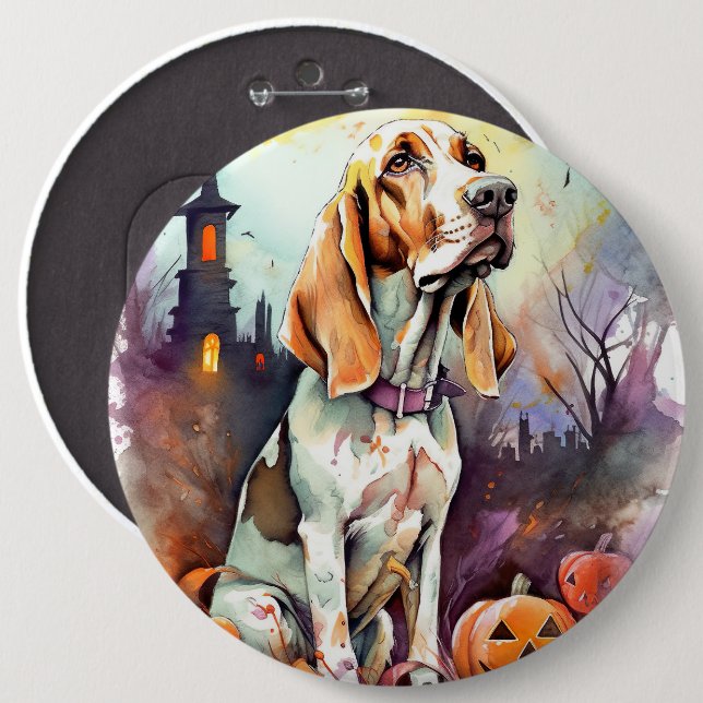 Halloween Basset Hound med pumpor Scary Knapp (Framsida & baksida)