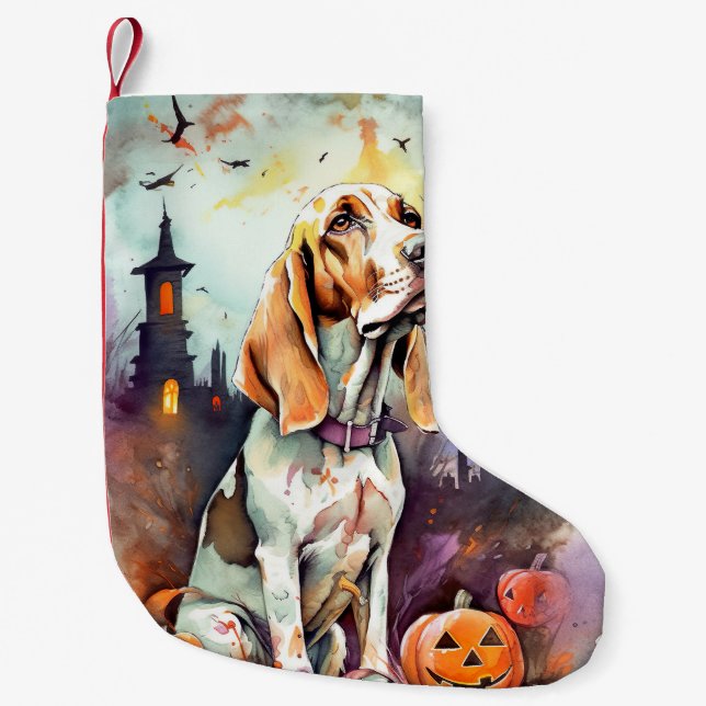 Halloween Basset Hound med pumpor Scary Liten Julstrumpa (Framsidan)