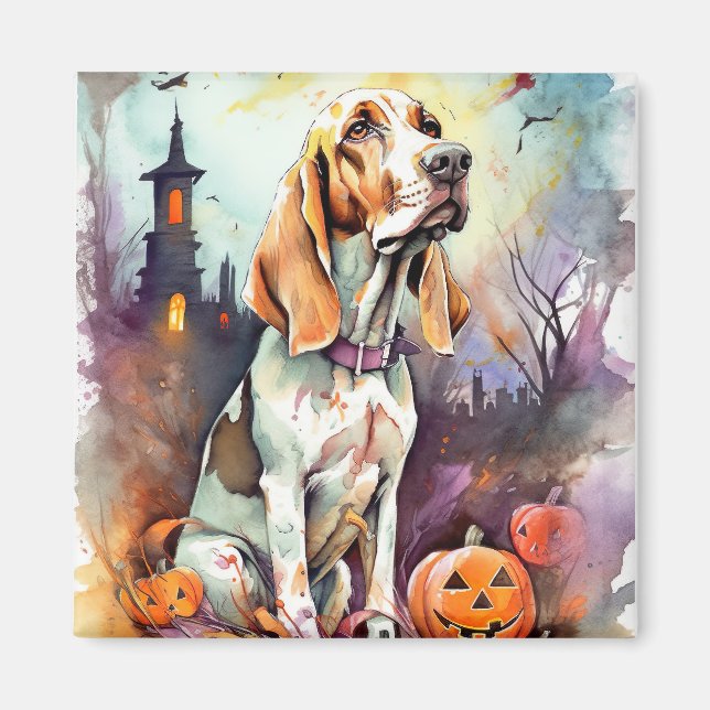 Halloween Basset Hound med pumpor Scary Magnet (Framsidan)