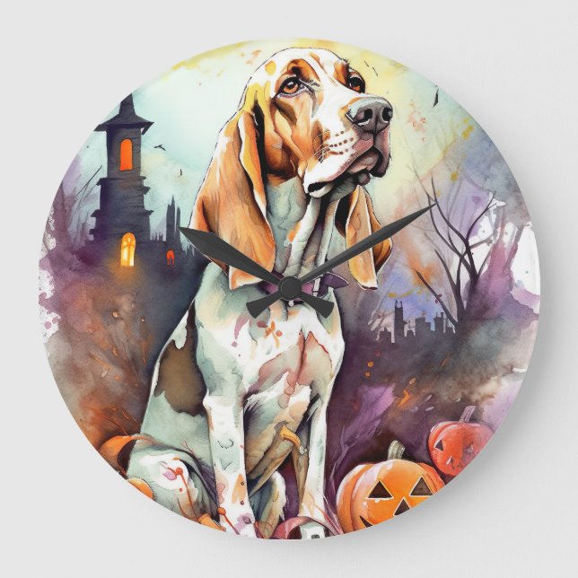 Halloween Basset Hound med pumpor Scary Stor Klocka (Framsida)