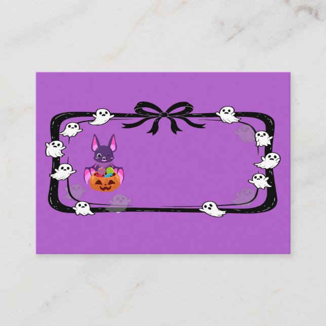 Halloween Bat With Candy Purple Placeringskort (Framsida)