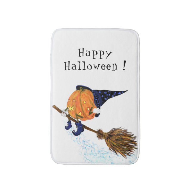 Halloween Bath Mat Witch Pumpkin Flies Broom Badrumsmatta (Framsidan (Vertikal))