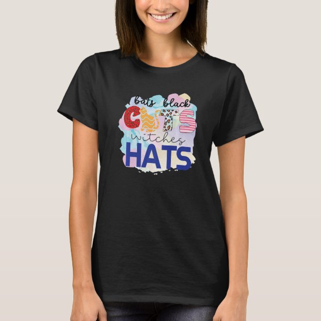 Halloween Bats Black Cats Witches Hats Cat Mom T Shirt (Framsida)