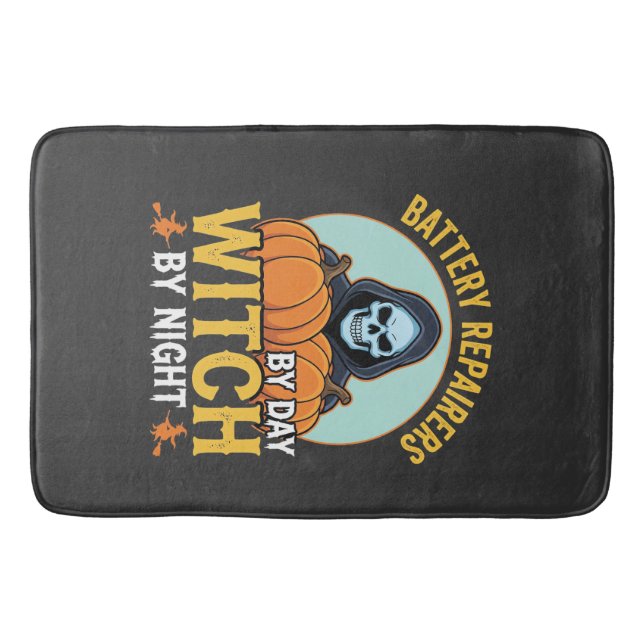 Halloween Batterireparatör Häxa Om Natten Design Badrumsmatta (Framsidan)