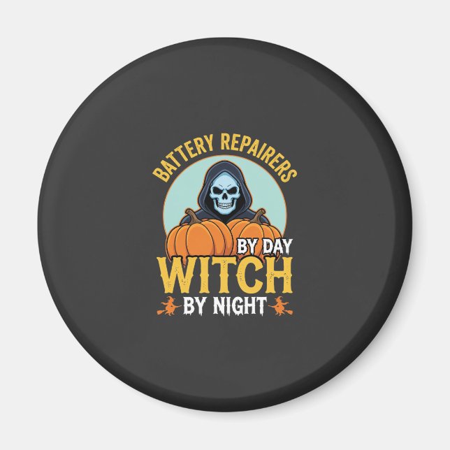 Halloween Batterireparatör Häxa Om Natten Design Magnet (Framsidan)