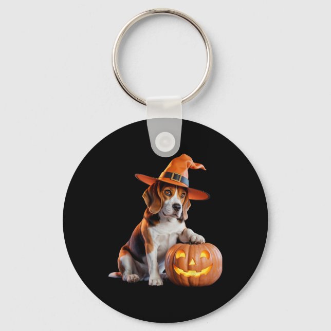 Halloween Beagle för Hundälskare med laddningskost Nyckelring (Framsida)