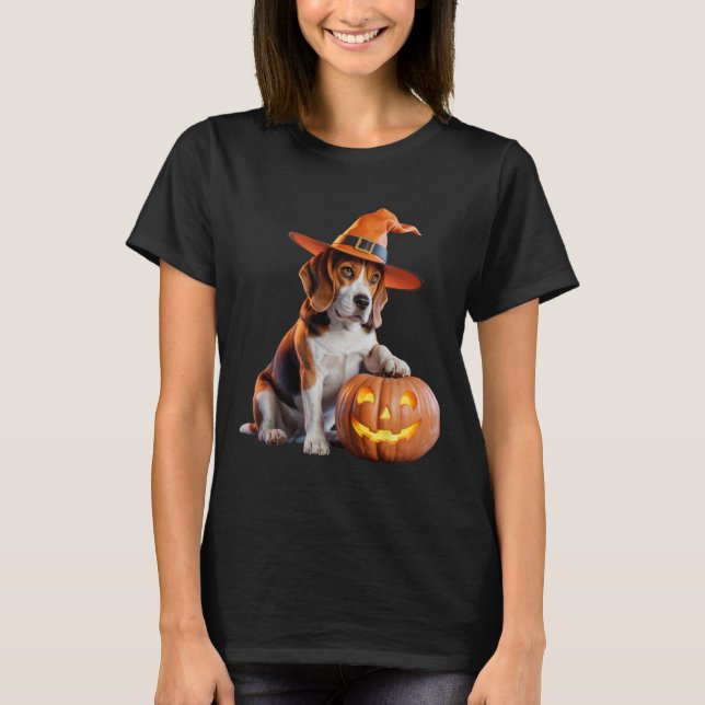 Halloween Beagle för Hundälskare med laddningskost T Shirt (Framsida)