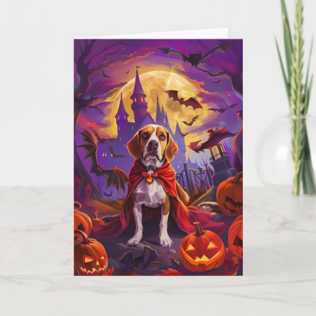Halloween Beagle Hund Pumpkins Scary Kort (Framsida)