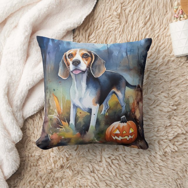 Halloween Beagle Med Pumpa Skräckinjagande Kudde (Filt)