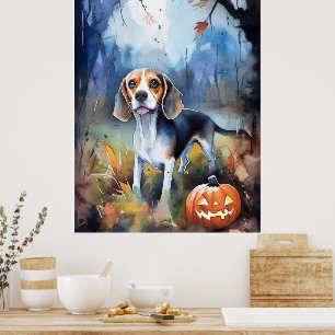 Halloween Beagle Med Pumpa Skräckinjagande Poster