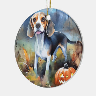 Halloween-beagle med pumpor-skandal julgransprydnad keramik