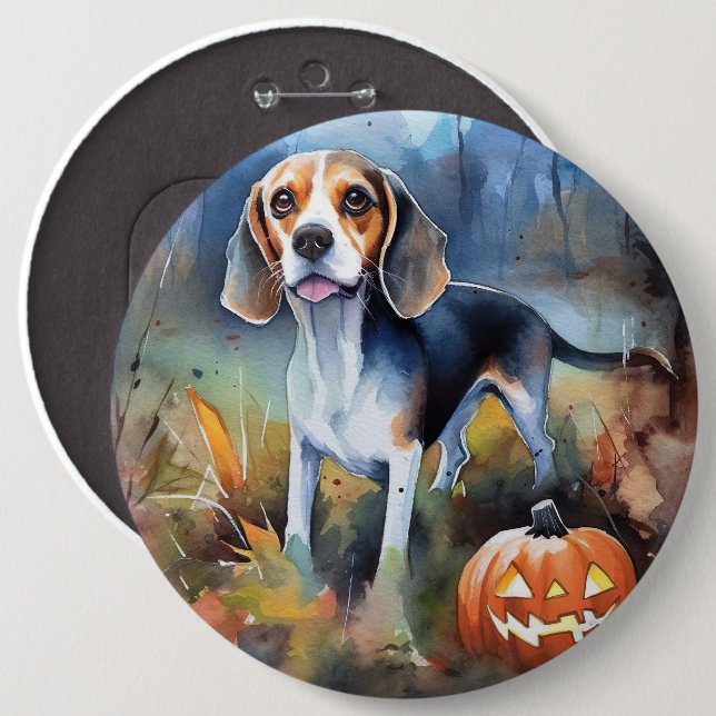 Halloween-beagle med pumpor-skandal knapp (Framsida & baksida)