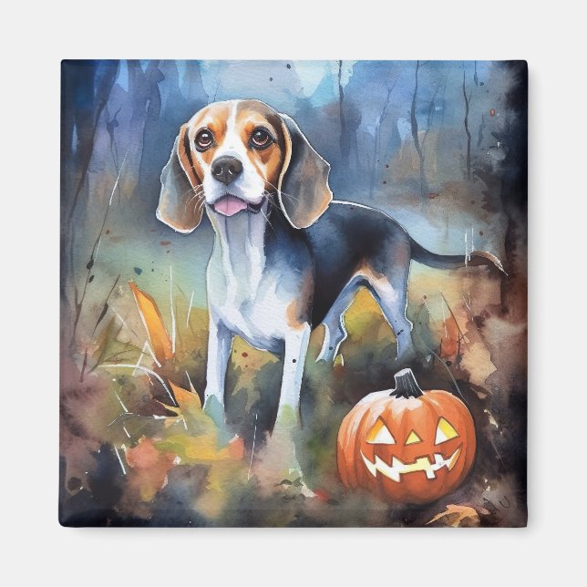 Halloween-beagle med pumpor-skandal magnet (Framsidan)