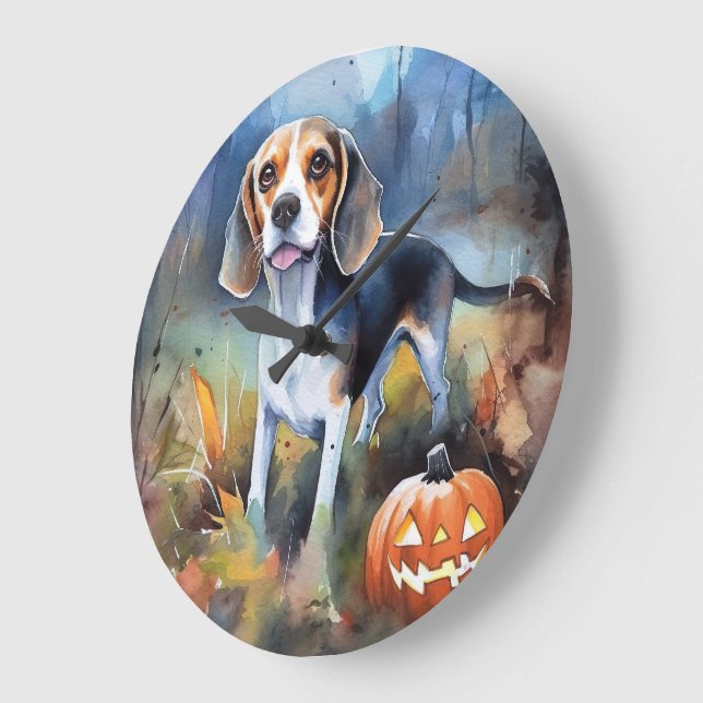 Halloween-beagle med pumpor-skandal stor klocka (Vinkel)