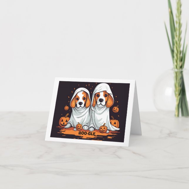 Halloween Beagles in Funny Ghost Costume Kort (Framsida)