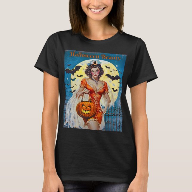 Halloween Beauty - Retro Pin-Up T Shirt (Framsida)