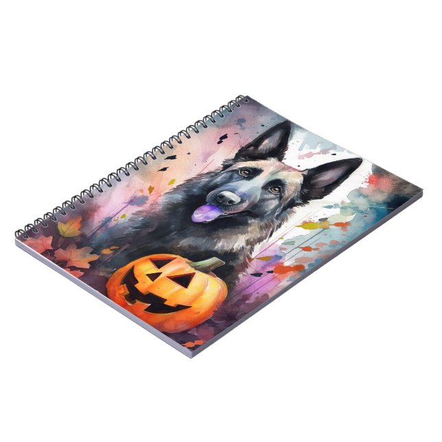 Halloween belgisk shepherd med påsar anteckningsbok (Vänstra Sidan)