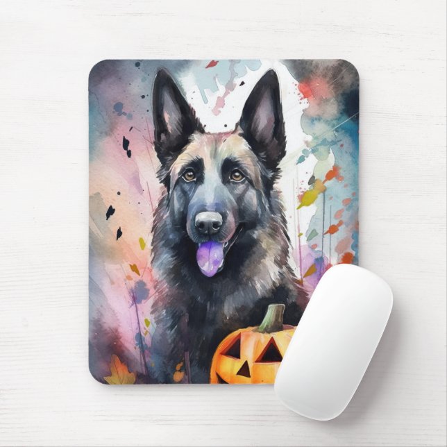 Halloween belgisk shepherd med påsar musmatta (Med mus)