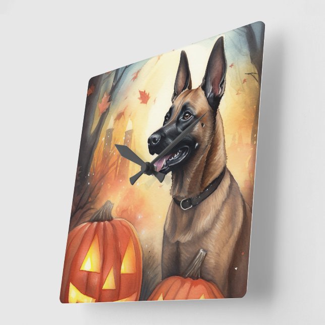 Halloween Belgium Malinoi med påfyllningsskandal Fyrkantig Klocka (Vinkel)