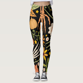 Halloween ben, blommigt sömlös mönster. leggings
