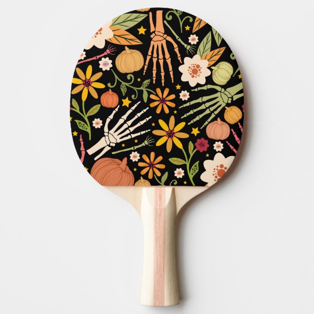 Halloween ben, blommigt sömlös mönster. pingisracket (Framsidan)