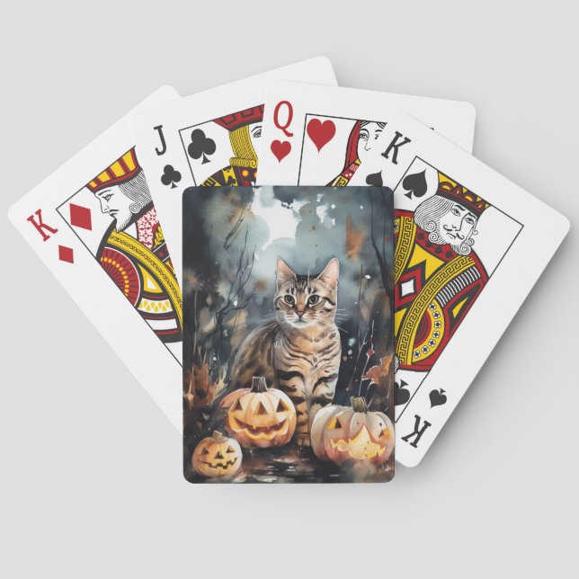 Halloween Bengal Katt Med Pumpa Skräckinjagande Casinokort (Baksidan)