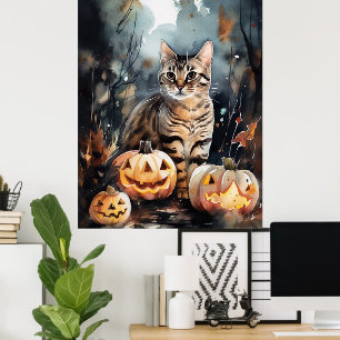 Halloween-bengalkatt med pumpor poster