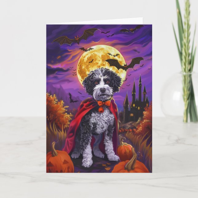 Halloween Bernedoodle Hund Pumpkins Scary Kort (Framsida)