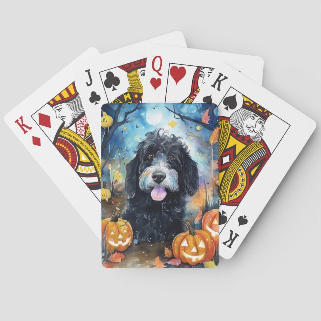 Halloween Bernedoodle Med Pumpa Skräck Casinokort (Baksidan)