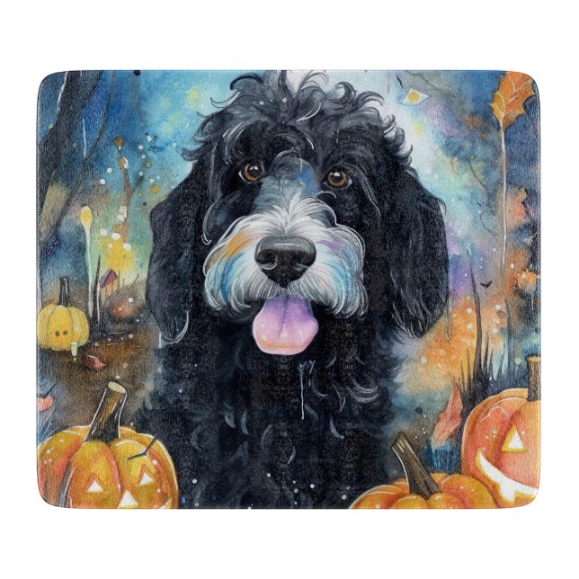 Halloween Bernedoodle med pumpor Scary (Framsidan)