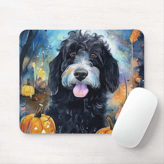 Halloween Bernedoodle med pumpor Scary Musmatta (Med mus)