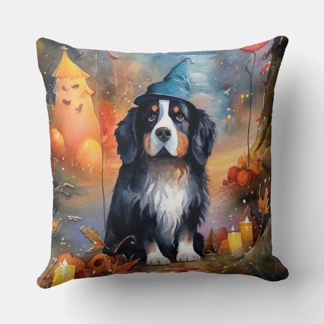 Halloween Berner Sennenhund Med Pumpa Skräck  Kudde (Baksida)