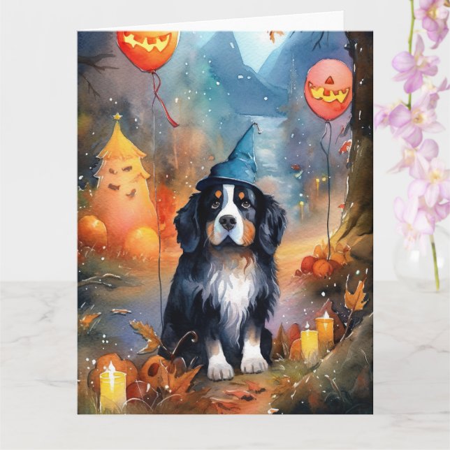 Halloween Berner Sennenhund Med Pumpalek Säker Kort (Orkide)