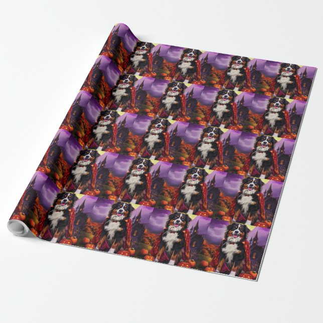 Halloween Bernese Mountain Dog Pumpakor Skräckinja Presentpapper (Utrullad)