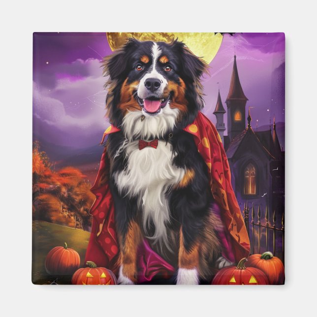Halloween Bernese Mountain Hund Pumpkins Scary Magnet (Framsidan)