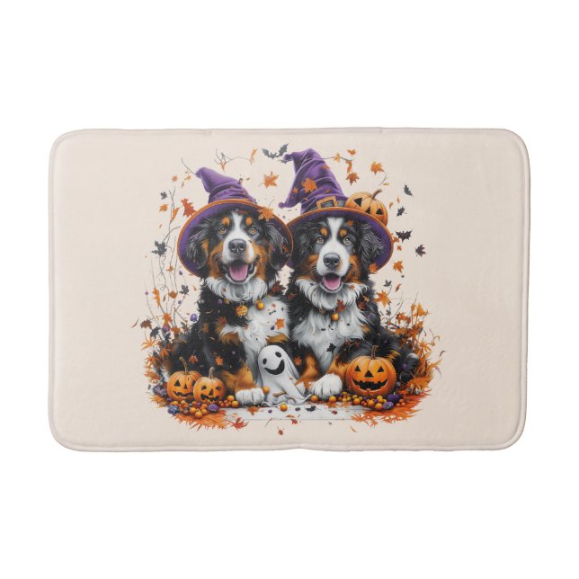 Halloween Bernese Mountain Hundar Witch Ghost Badrumsmatta (Framsidan)